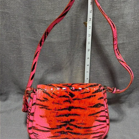 Brahmin Neon Pink & Orange Croc-Embossed Crossbody Bag - Picture 4 of 10